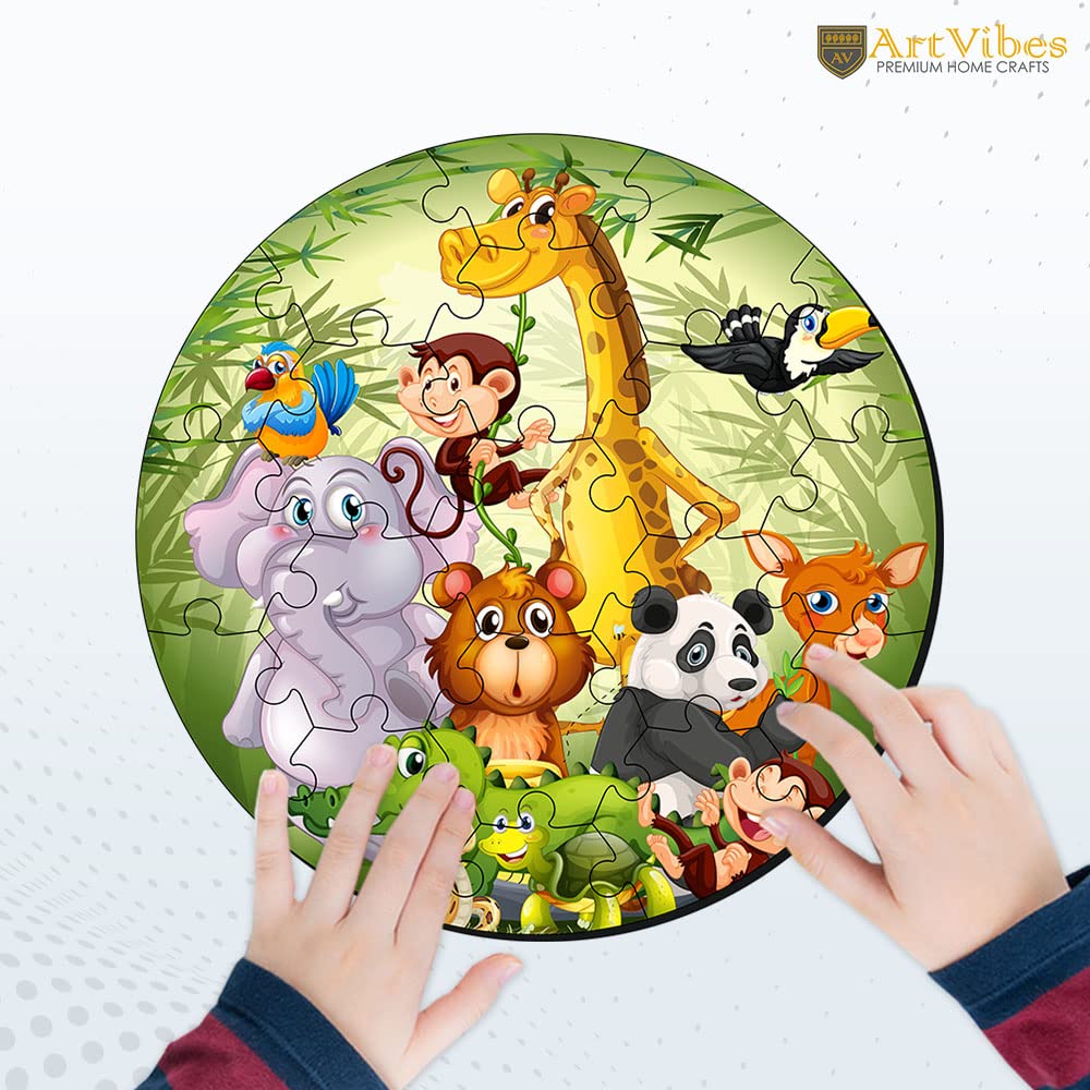 Artvibes Wooden Premium Wild Funny Animal Puzzles for Kids | Jigsaw Puzzles for Kids Age 2 and 3 | 19 Piece Puzzles | Toddlers Wooden Puzzle | Fun Learning Brain Booster for Little Champions (PZ_708N)