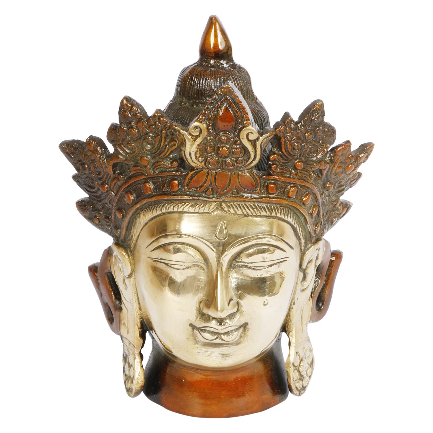ARTVARKO Brass Crown Buddha Head Tibetan Buddhist Deity Face for Home Décor Showpiece 7.5 Inches Height
