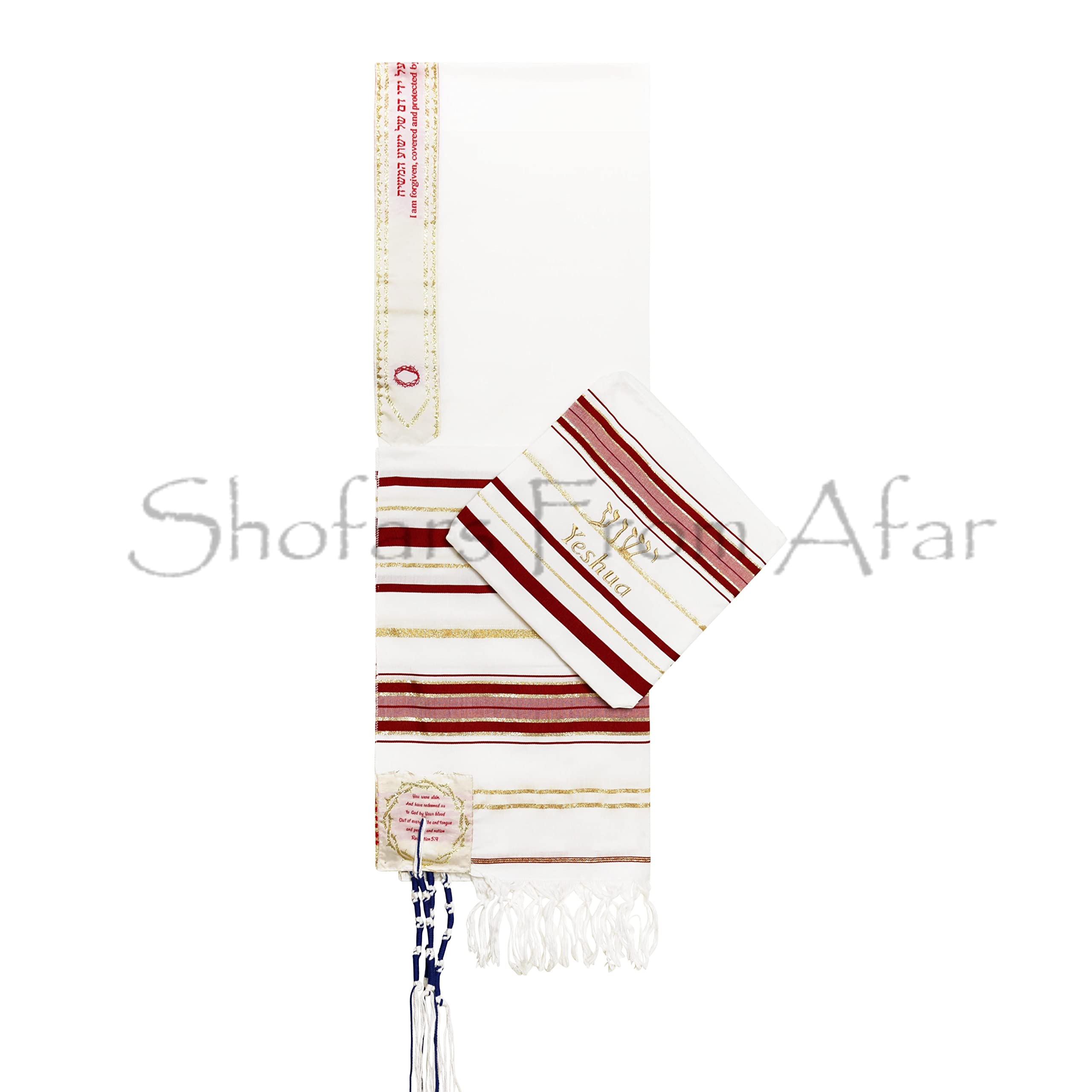 The Blood of Yeshua Jesus Red Tallit Prayer Shawl with Matching Yeshua Tallit Zipper Bag