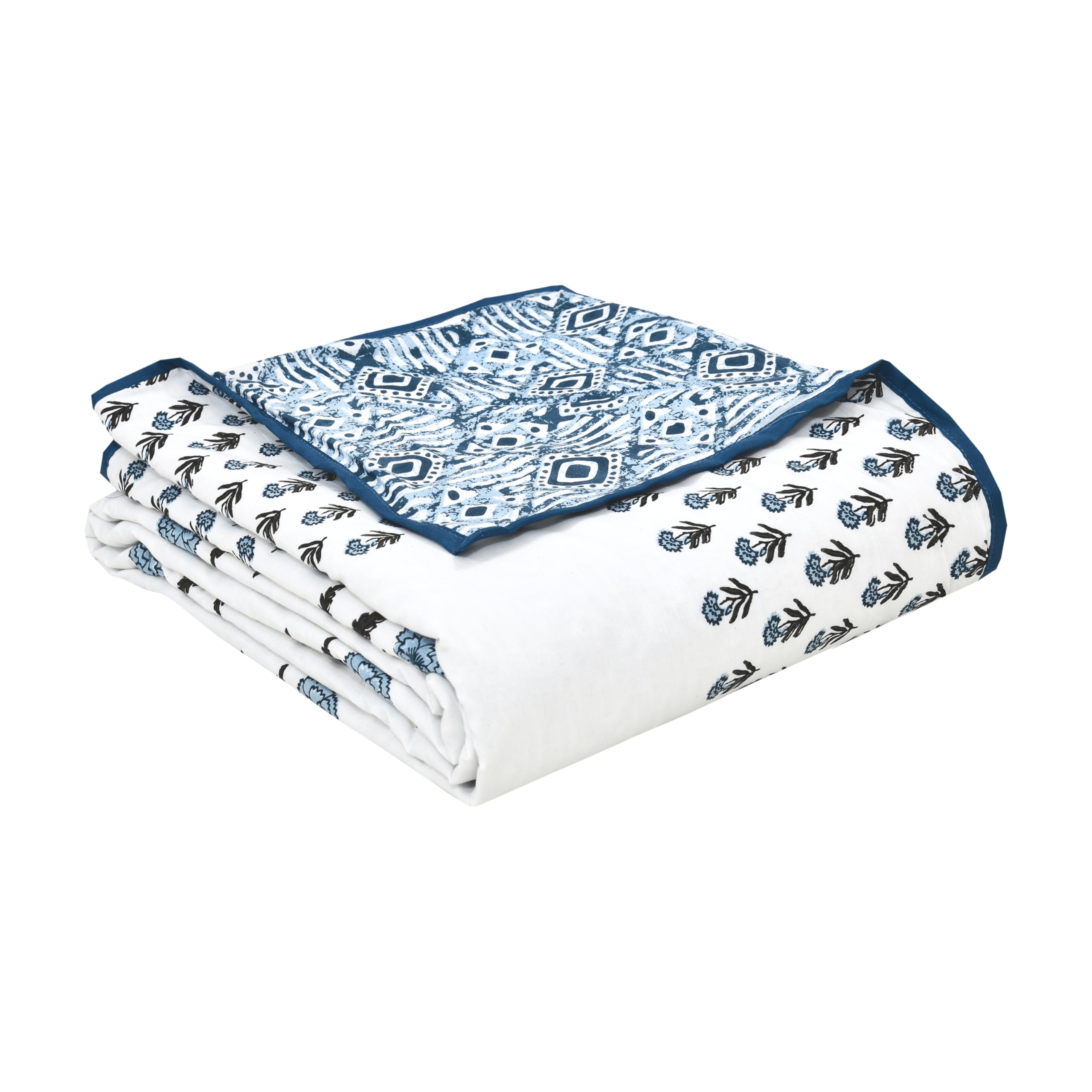 BLOCKS OF INDIA 100% Cotton Dohar King Size Reversible Hand Block Printed Malmal Summer Dohar/Blanket (Color 48) Kafalo