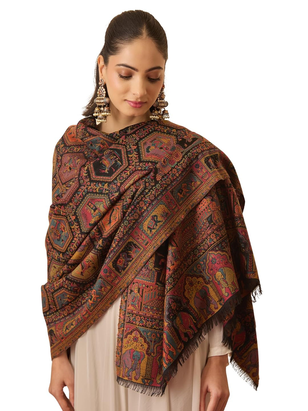 Pashmoda Women Darbari Kaani Wool Blend Kashmiri Shawl (Size: 40x80in, 101x203cm) RSS41