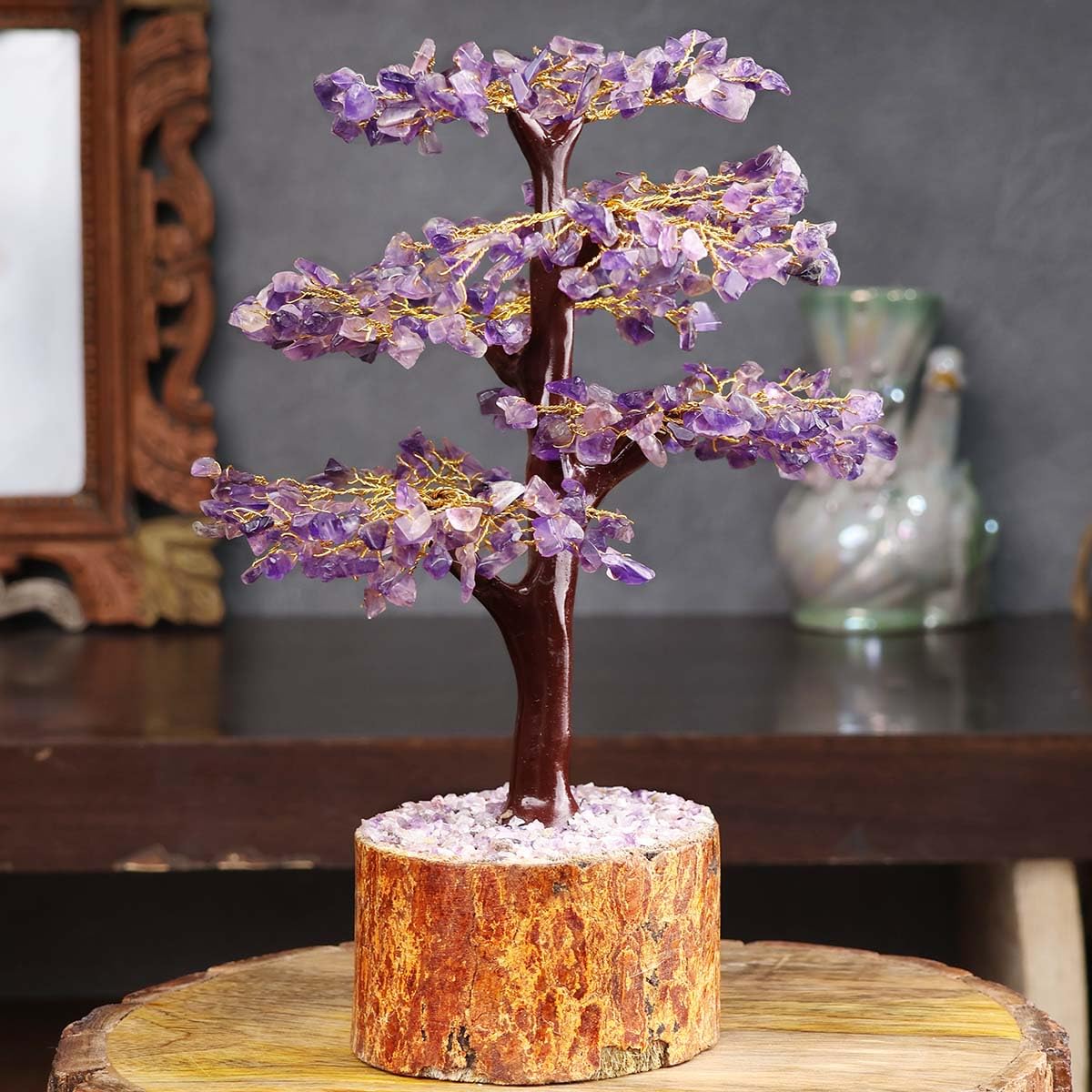 Natural Amethyst Crystal Tree for Spiritual Home Decor & Office Desk Decoration | Healing Crystals for Stress Relief & Emotional Balance | Vastu Decorative Showpieces for Housewarming Gift (500 Beads)