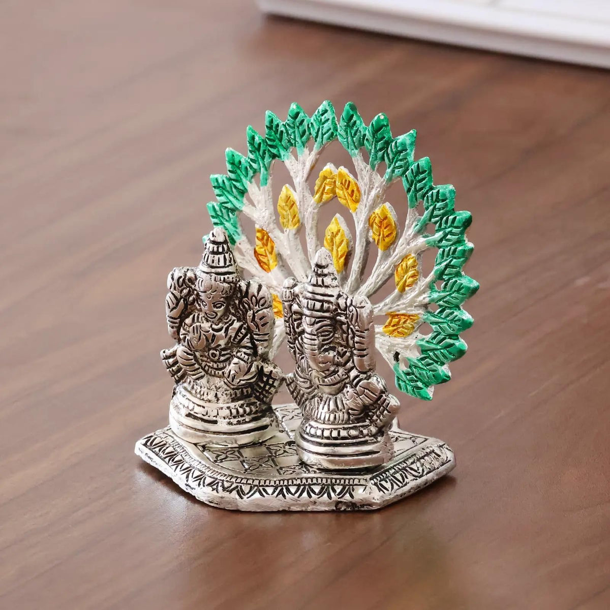 KridayKraft Mini Laxmi Ganesh Murti – Divine Lord Idol for Home & Office Décor, Intricately Designed Pooja Statue & Spiritual Showpiece for Living Room, Bedroom, Temple (Silver)