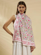 Ravaiyaa - Attitude is everything Sanganer Hand Block Printed Scarves Pure Cotton Scarf Square Hijab Dupatta 40 X 40 Inch (Green Pink Floral)