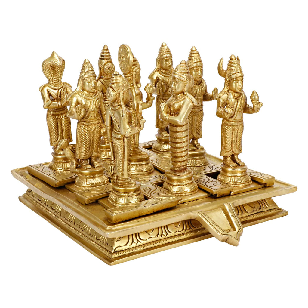 ARTVARKO Brass Navagraha Statue Nine Plant Kundli Navgraha Puja to Remove The Negative Effects of The Malefic Planets 7 Inch