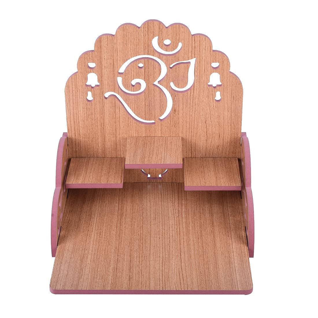 Lakhaji Wooden Wall Mounted Hanging Puja Temple Wood God Stand for Pooja Room (Gold 2)