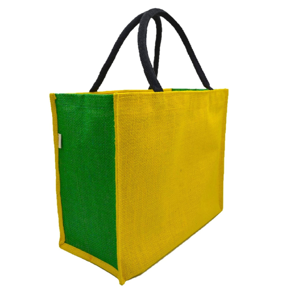 JUTEKA Multicolor spacious Jute Bag with Zipper Closure, Full Size Front Pocket and Large Handles…