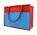 JUTEKA Multicolor spacious Jute Bag with Zipper Closure, Full Size Front Pocket and Large Handles…