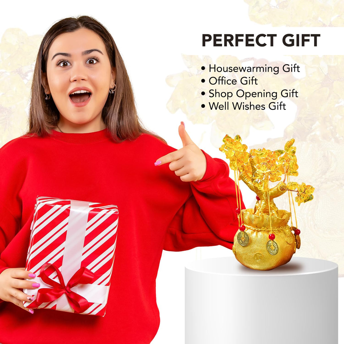 Ekhasa Nostrae Feng Shui DIY Citrine Crystals Golden Tree of Life Showpiece for Fortune Money Good Luck Wealth Prosperity & Success | Fengshui Charms Gemstone Vastu Items Table Piece for Office