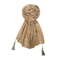 FAHABO Scarf for Women Stylish Pleated Viscose Cotton with Embroidery and Tassels | Hijab Scarf | Stole | Soft, Lightweight, and Latest Scarves | 72 x 33 Inches (Toffee Brown)