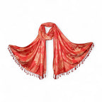 STOLE STUDIO Embellished Leaf Luxurious Viscose Stole Scarf (Red/Beige)