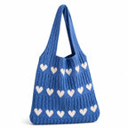 Kawn® Premium Knitted Heart Pattern Tote Bag Large Stylish and Durable Trendy bag for Everyday Use Beach Shopping Travel Work – Comfortable and Trendy Design (Blue)