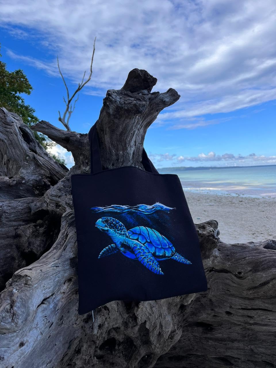 The Purple Tree Beach Dreams Tote Bag with Ocean Theme for Women - 1 Pc, Eco Friendly,Underwater Turtle Tote Bag, Gifts For Women