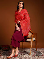 Pashmoda Women Aabroo Kashmiri Jamawar Woven Shawl, Kaani Jacquard Shawls, Stoles, Wraps, Luxury Pashmina Evening Wrap (Size: 40X80 Inches, Red Color) SECS58