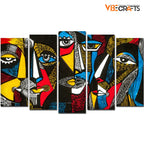 VIBECRAFTS Abstract Faces 5 Pieces Canvas Wall Painting For Home|Office|Living Room|Gift (PTVC5Pcs2_6504)