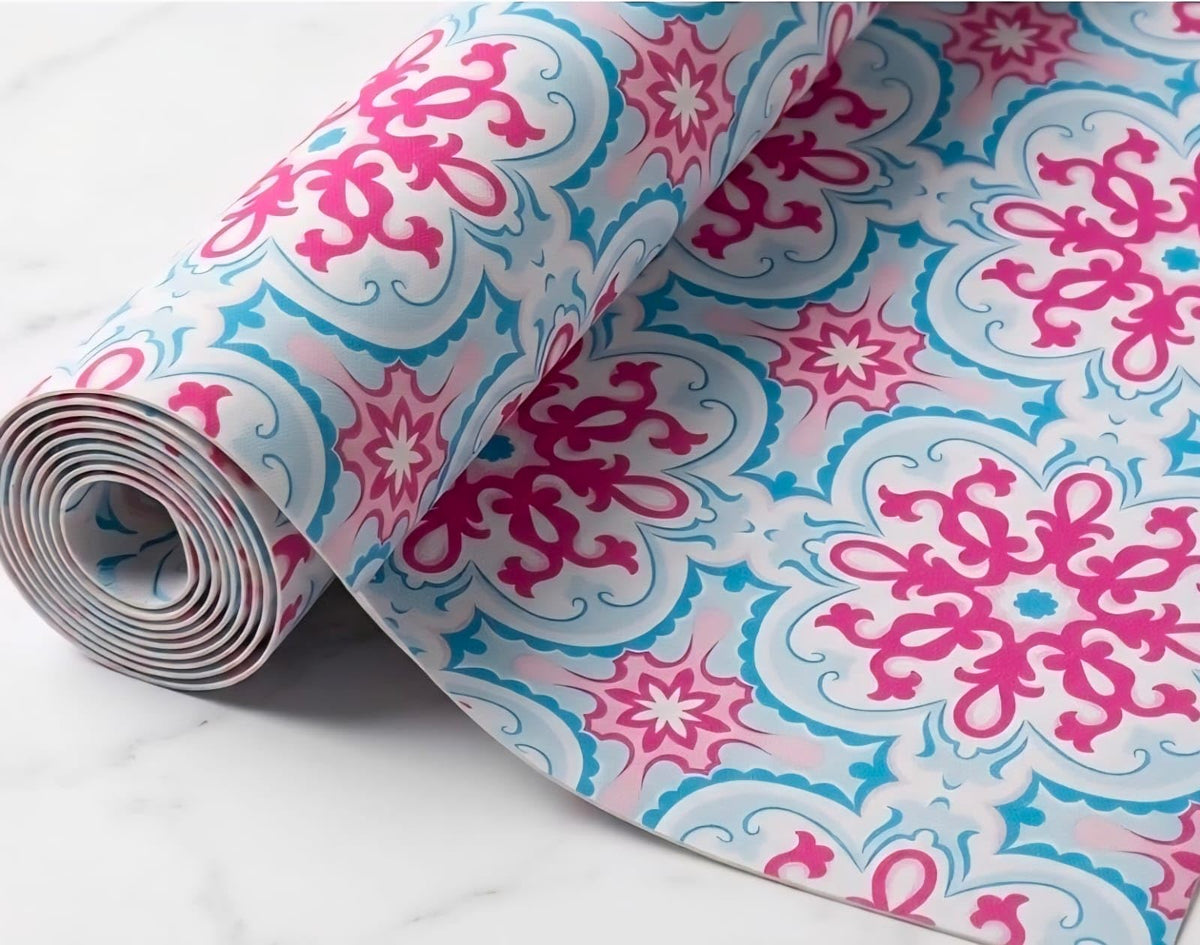 Dribble (45cm X 500cm) Eva Shelf Liner Mat Roll, Non Slip Drawer & Cabinet Liner for Kitchen, Waterproof Oilproof Washable Fridge Mat, Anti Skid Multipurpose Mat (Red/Blue Mandala Art) Kafalo