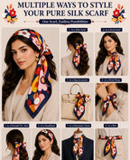 Etietnic Satin Square Head Scarf for Women,BLUE BORDER Printed