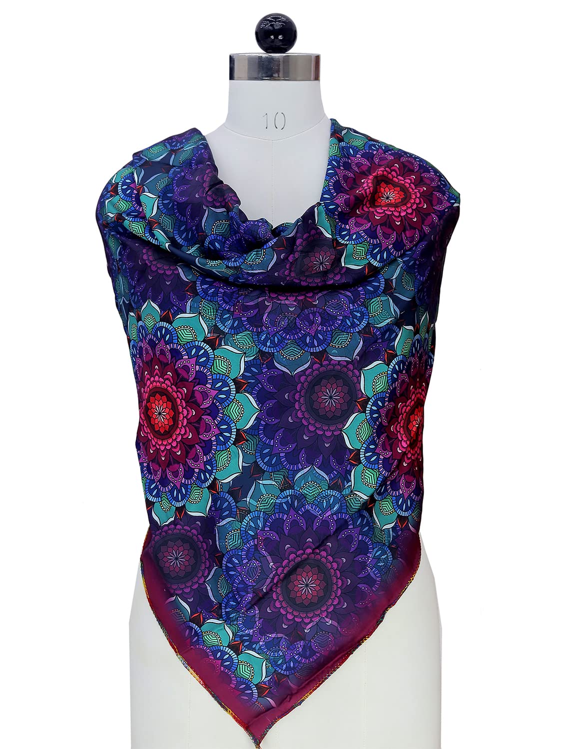 leeza store Women's Silk Scarf For Women, Deep Violet Digital Printed Mandola Design, 40 X 40 Elegant Neck & Hair Wrap