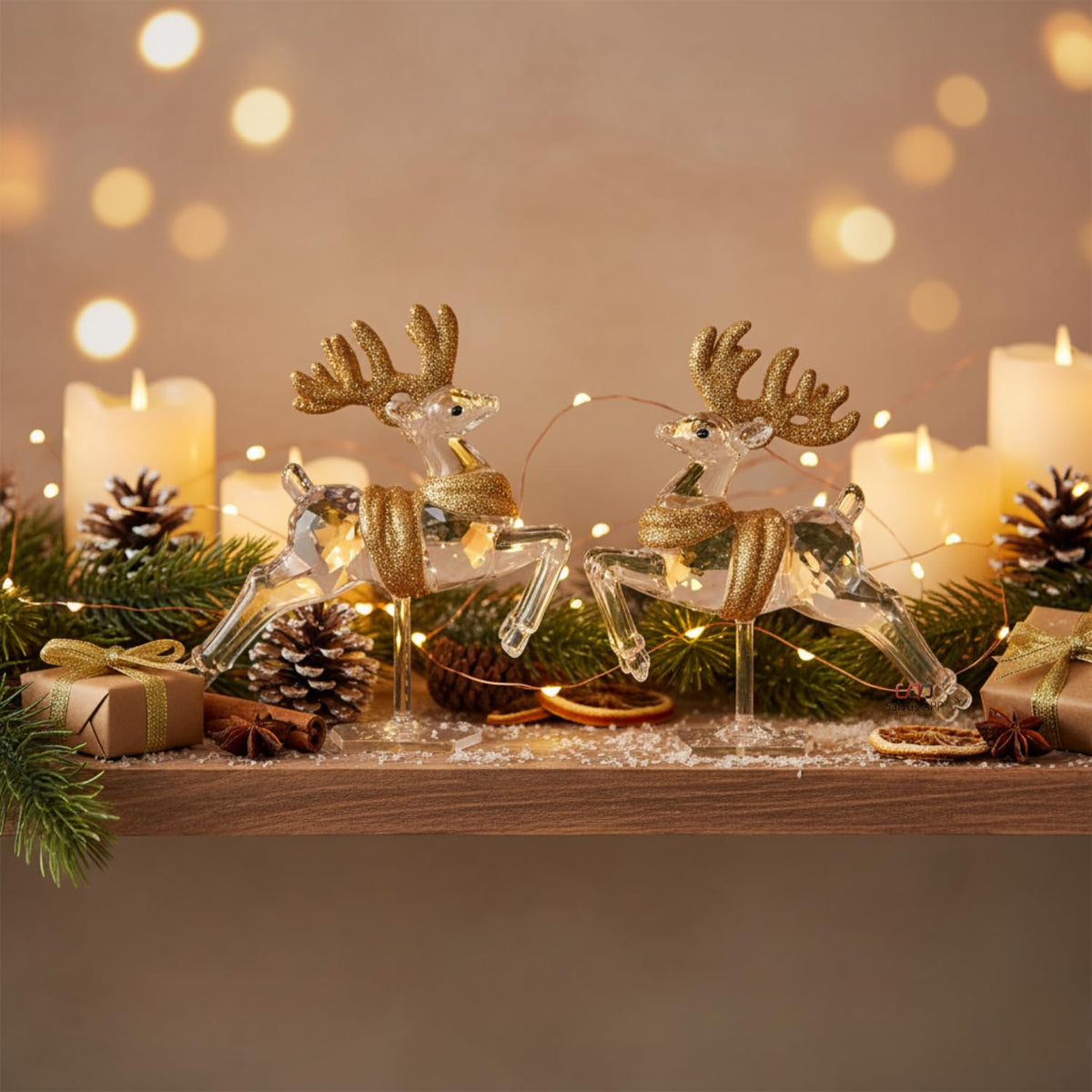 Salvus APP SOLUTIONS Crystal Hanging Deer Ornament – White & Golden Reindeer for Christmas Tree Decoration (3x3.5 Inch)