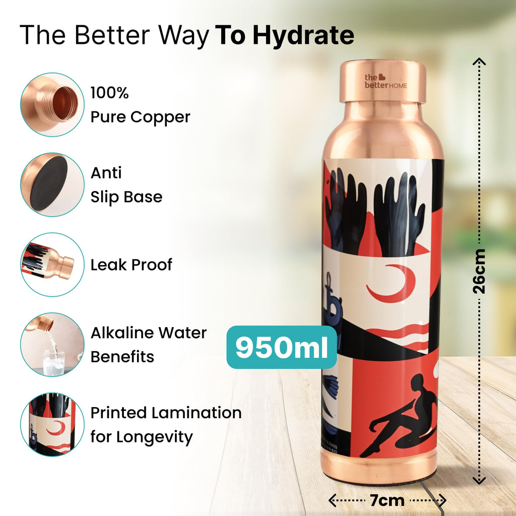 The Better Home Copper Water Bottle 950 ml | Leak Proof Bottle with Anti Oxidant Properties | 99% Copper | Ideal for office & home | Saharan Sunset
