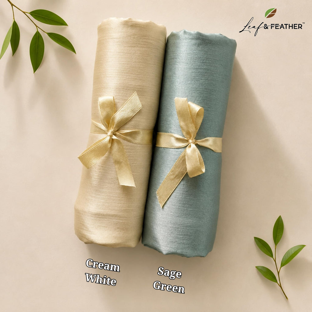 Leaf & FEATHER™ Muna Satin Hijab Scarf for Women | Satin Hijab Set Pack of 2 | 200 x 70 cm | Silky & Lightweight | Elegant Daily Wear & Occasion (12. Pearl Silver - Ivory White)
