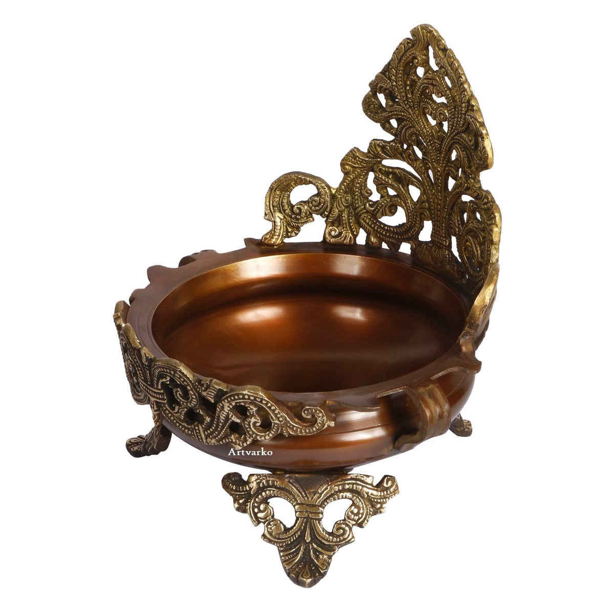 ARTVARKO Brass Urli Traditional Ethnic Design Decorative Bowl Showpiece Antique Copper & Golden Finish (LxBxH 9x8x11 Inches)
