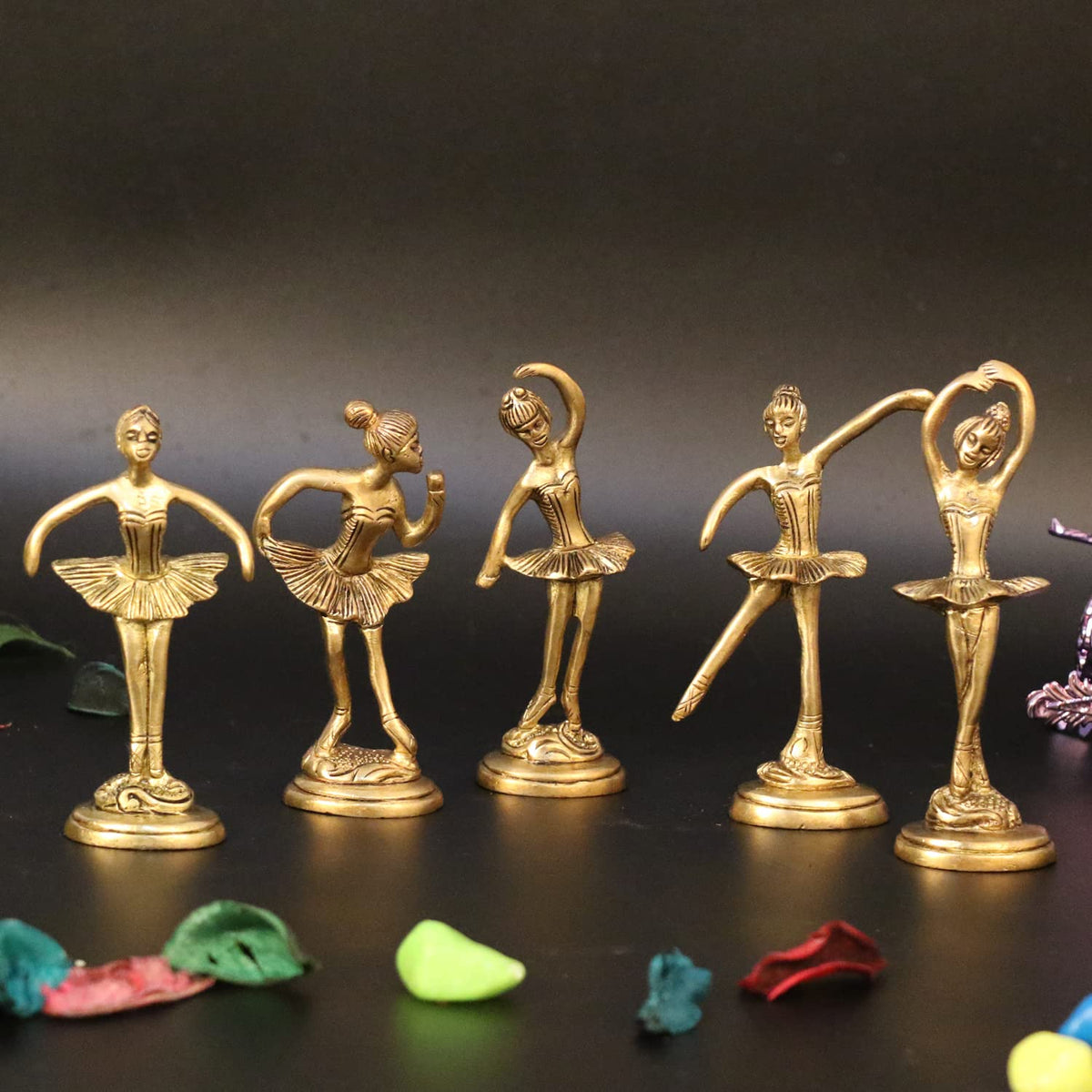 ARTVARKO Brass Beautiful Dancing Aerobics Girls Ladies Statue Set of 5 Statues.Idol Home Décor Showpieces 4 Inch Gold Color.