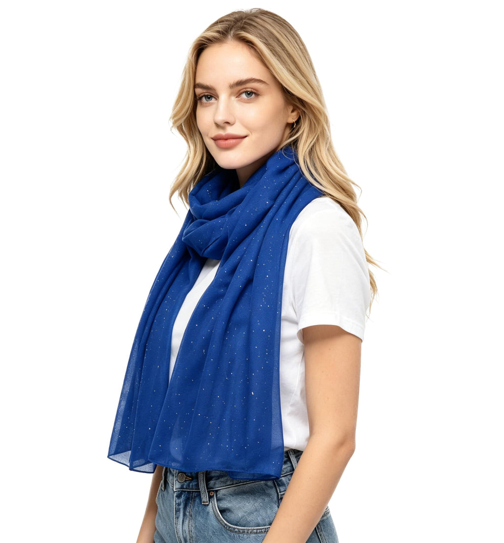 Lina & Lily Solid Shimmer Sparkle Glitters Sheer Maxi Shawl Head Scarf Hijab (#14 TRUE BLUE)