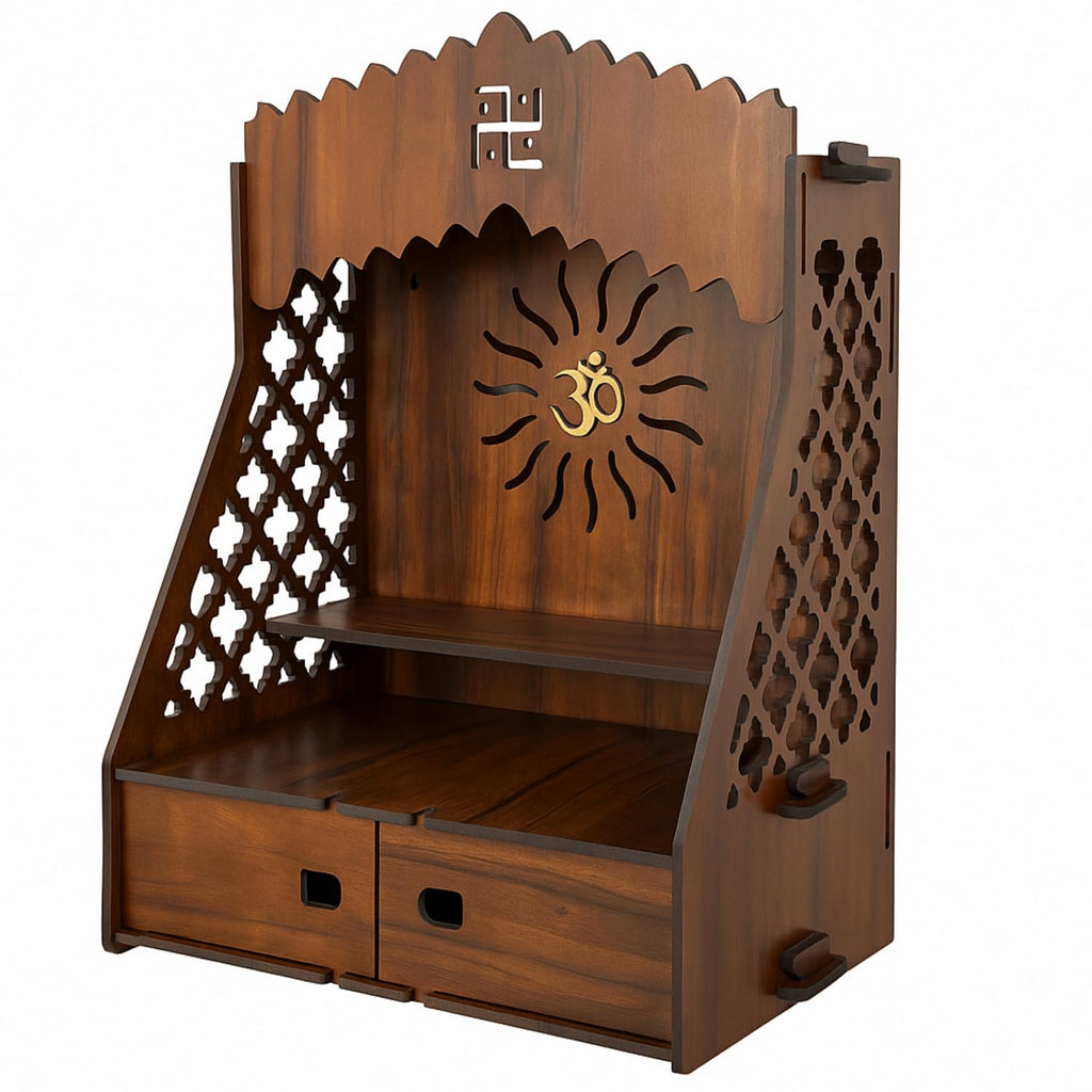HOMEWEY DECOR Wooden Home Temple Handcrafted Support Heavy Idols Luxurious Finish Pooja Mandir for Home and Office Wall Mount for Room (Design15)