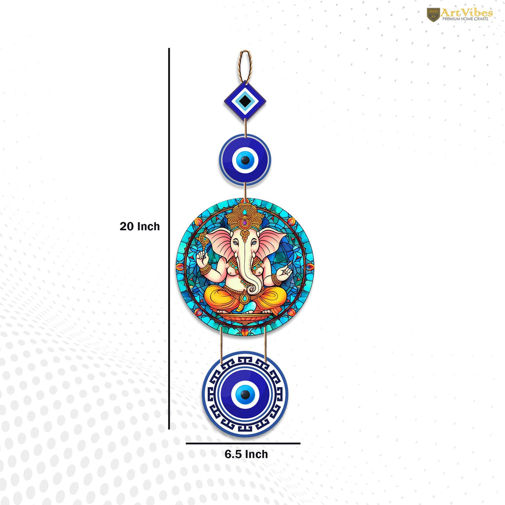 Artvibes Shri Ganesha with Evil Eye Wooden Wall Hanging For Luck Properity For Home Decoration | Livingroom | Spiritual Decor Items | Wall Illustrations | Ethnic Wall Decor | Wall Art Print (WH_8510N)