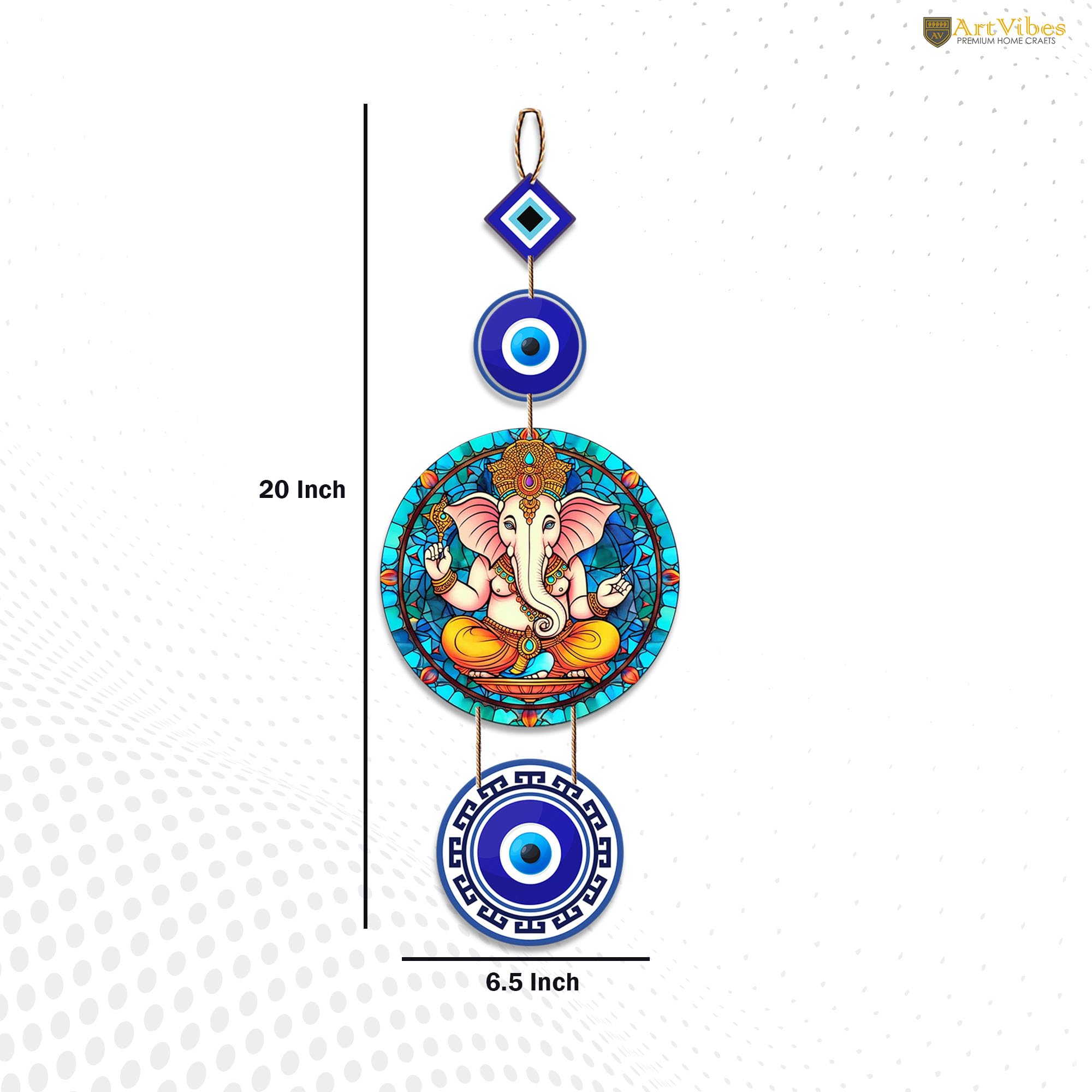 Artvibes Shri Ganesha with Evil Eye Wooden Wall Hanging For Luck Properity For Home Decoration | Livingroom | Spiritual Decor Items | Wall Illustrations | Ethnic Wall Decor | Wall Art Print (WH_8510N)