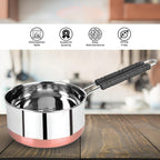 ALWAFLI Copper Bottom Stainless Steel Flat Base Sauce Pan, Milk Pan, Tapeli Patila, Sauce Pot Cookware Set Tea Maker Water Boiling with Handle Perfect for Kitchen (Pack of 1) (Copper 1.5 L)