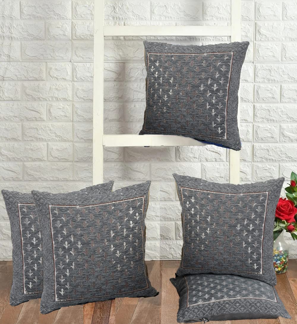 DECOMIZER Jacquard Geomteric Cushion Covers 24 Inch X 24 Inch Set Of 5 Ethnic Motifs 240 TC Cushion Covers,Design- Star,Color- Grey