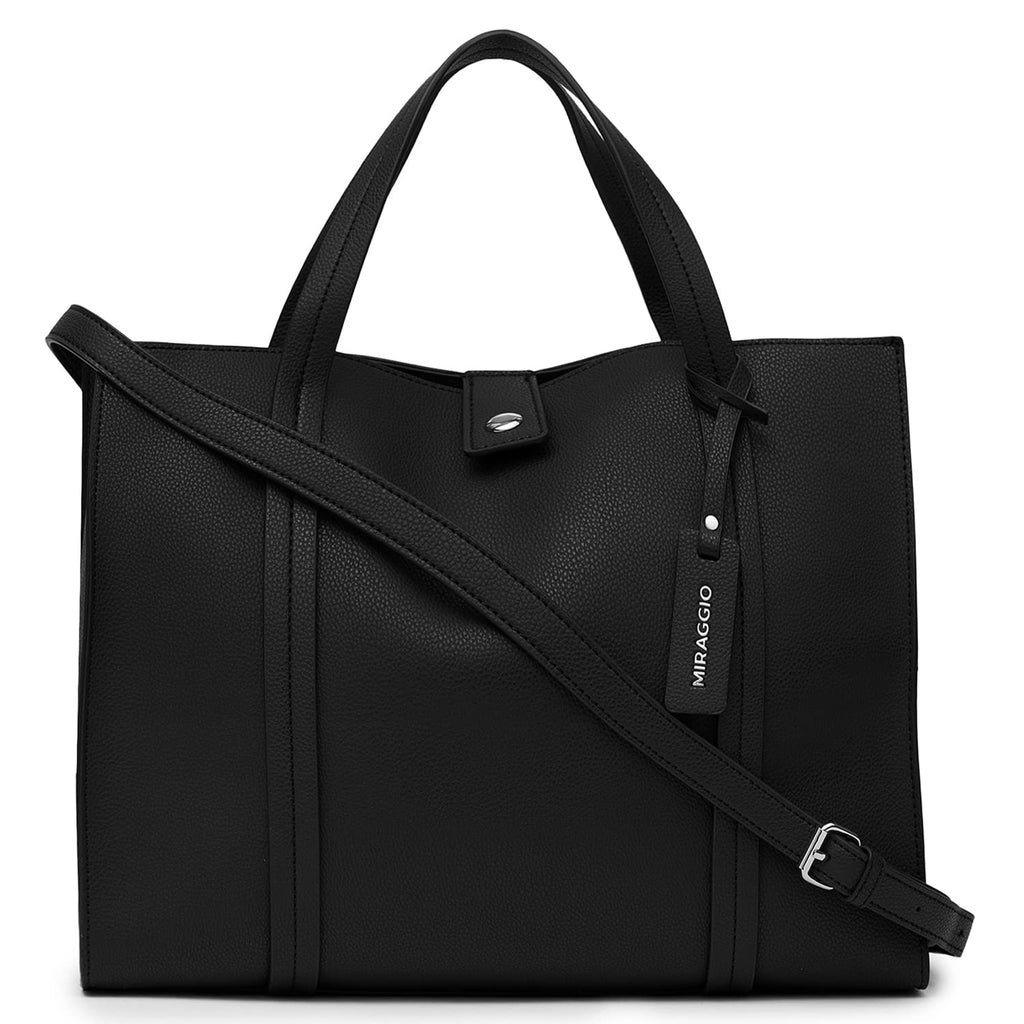 Miraggio Grace Solid Tote Bag For Women With Adjustable & Detachable Sling | Tote Bag For Women Stylish (Black)