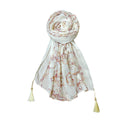 FAHABO Scarf Woman Pleated Cotton Scarves with Embroidery and Tassels | Hijab Scarf | Headscarf | Neck Scarf | Stoles | Wraps (Daisy Cream -1)