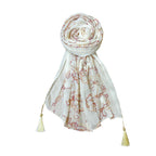FAHABO Scarf Woman Pleated Cotton Scarves with Embroidery and Tassels | Hijab Scarf | Headscarf | Neck Scarf | Stoles | Wraps (Daisy Cream -1)