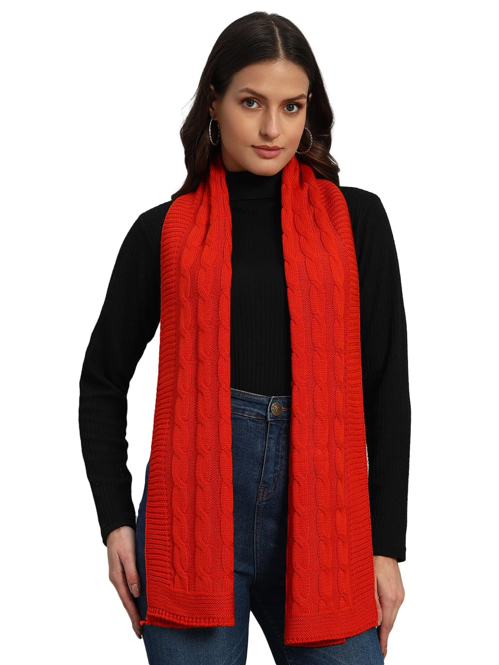 Ravaiyaa - Attitude is everything Reversible Wool Scarves Knitted Pattern Women Neck Wraps Muffler Winter Wool Scarf 65x14 Inch (Orange)