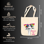 snapiq COTTON 350 GSM Canvas Tote Bag for Women and Girls Thick Fabric with Zipper (Beige, Giraffe1)