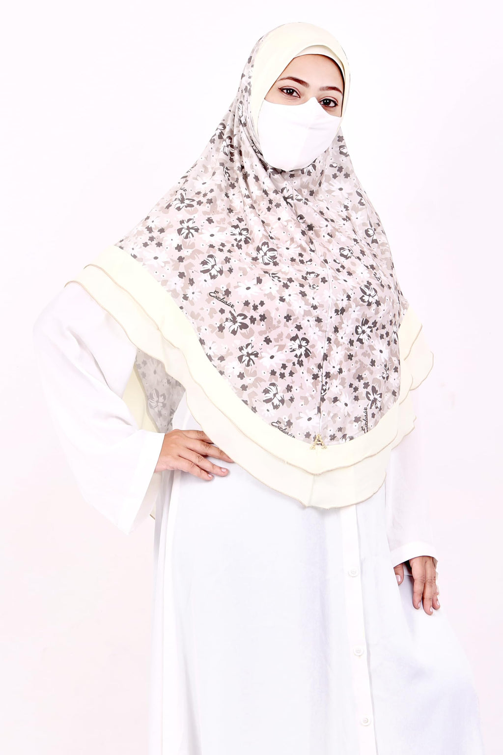 Markaz Hijab Women's Floral Printed Hijab | Ready-to-Wear Modest Headscarf | Lightweight Soft Fabric Instant Hijab | Elegant Scarf for Prayer and Casual Outfits (Light yellow floral, XL)