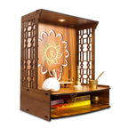Heartily® Maha Mangal Beautiful Wooden Pooja Mandir for Home Temple for Home and Office Puja Mandir Wall Mount with LED Spot Light Size 18 Inches Height