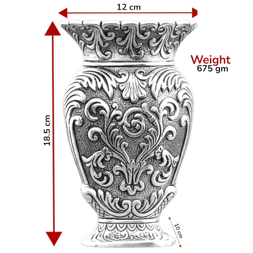 Kridaykraft Decorative Metal Vase, Antique Gold Finish, Baroque Floral Pattern, Traditional Ornate Design (Silver)