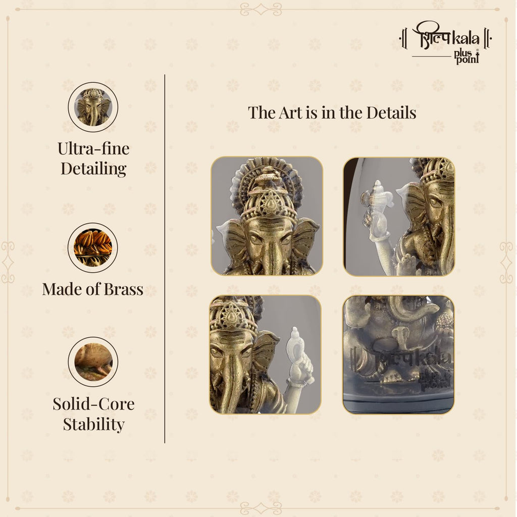 Shilpkala 2.5 Inch Brass Ultra Fine Sarp Ganesh Idol with Cobra Belt for Car Dashboard & Desk Decor
