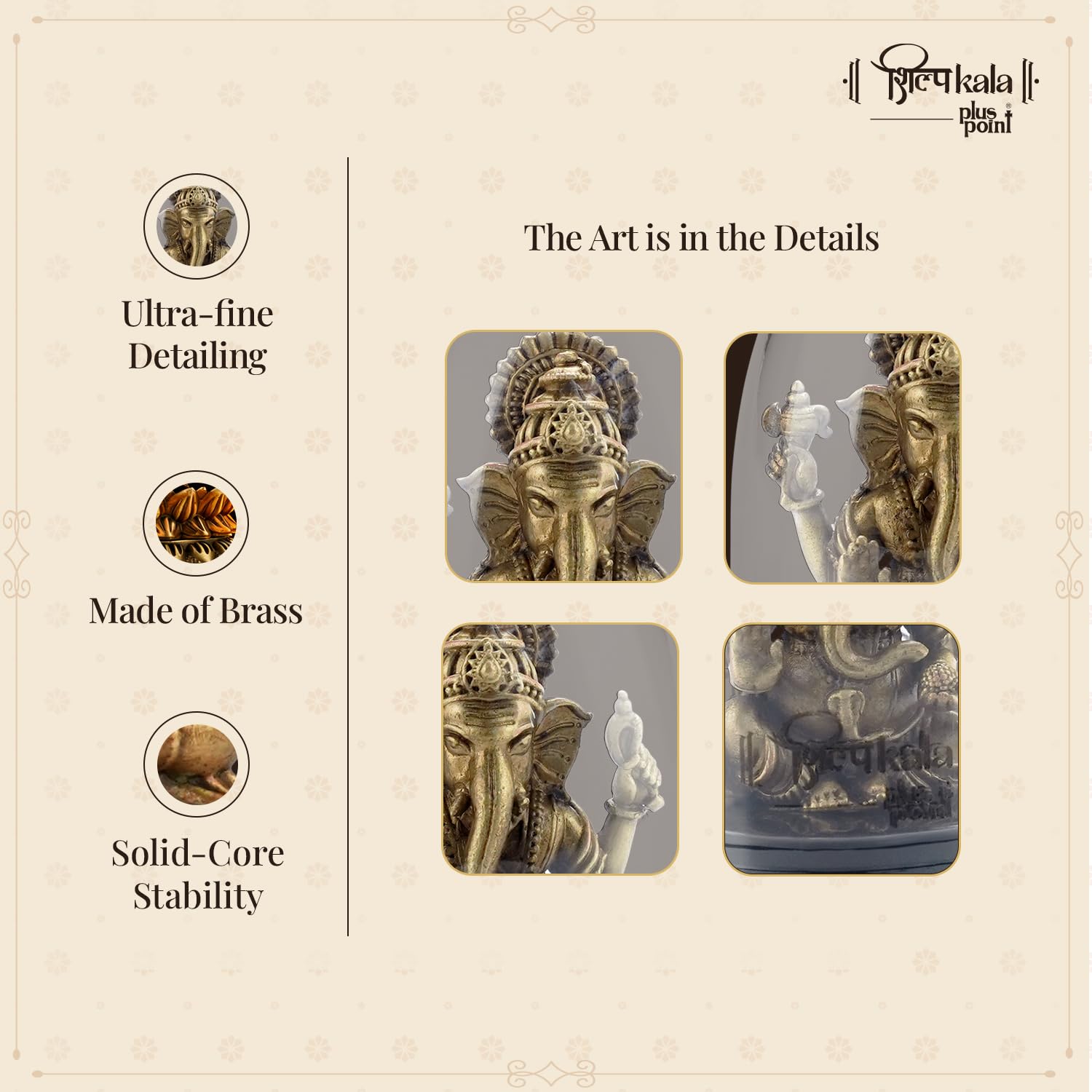 Shilpkala 2.5 Inch Brass Ultra Fine Sarp Ganesh Idol with Cobra Belt for Car Dashboard & Desk Decor