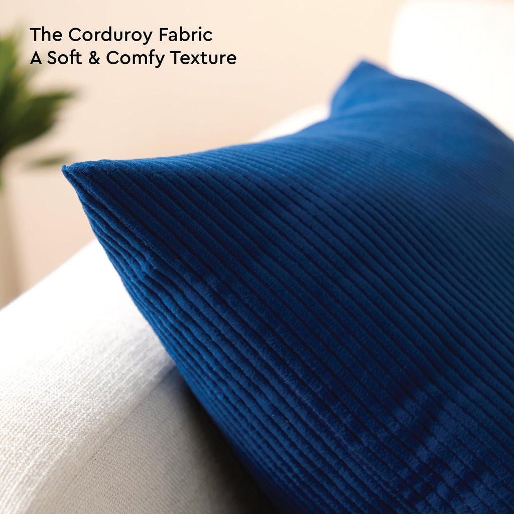 Encasa XO Corduroy Cushion Covers, No Inserts, Set of 2, Navy Blue