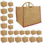 Double R Bags Reusable Grocery Shopping Jute Gift Bag With Cotton Handle for Wedding, Return Gifts & Birthday Party - (Brown) Pack of 24