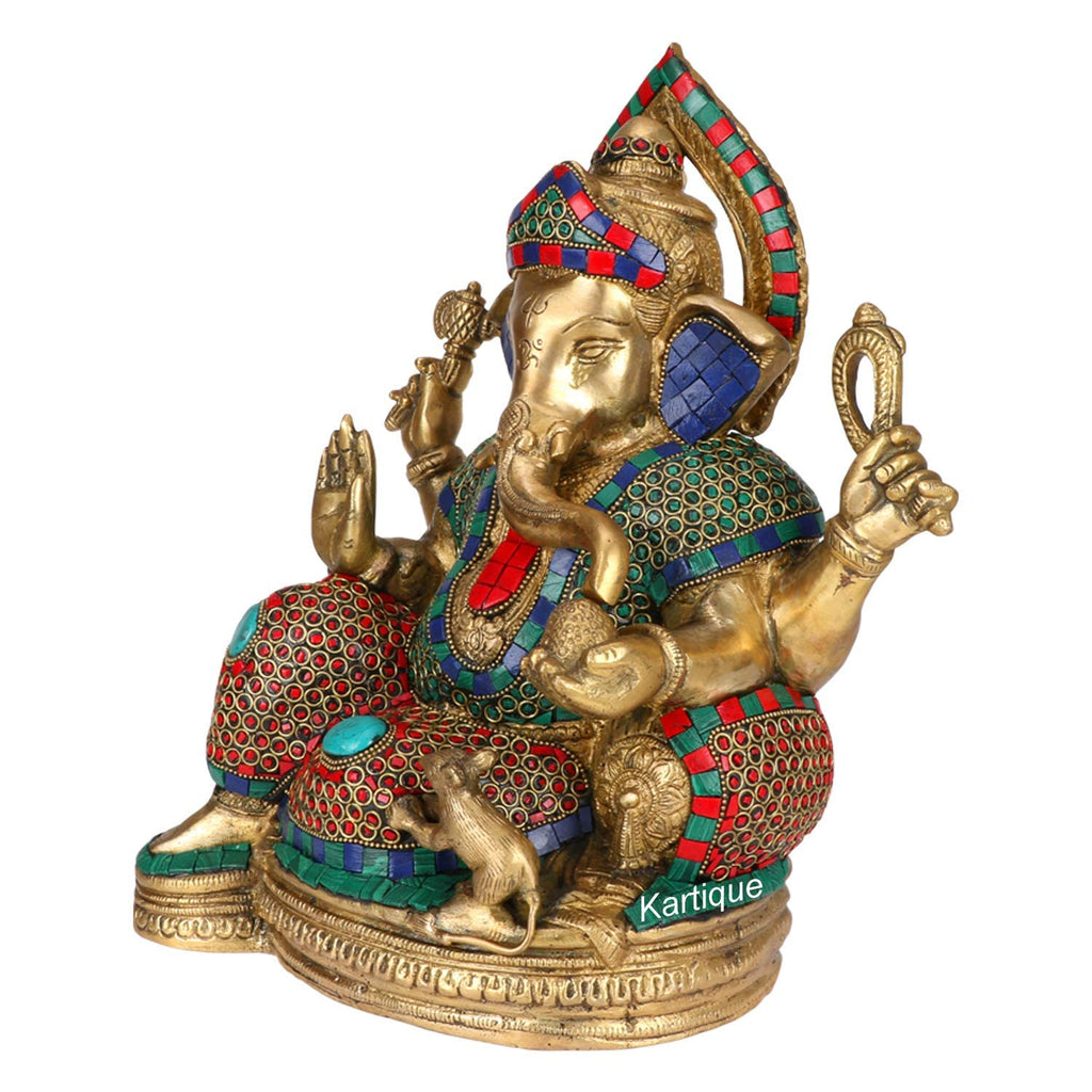 SVARUP Brass Ganesha Ganesh Idol for Home Decor Ganpati Statue Murti for Gift Height 13 Inch