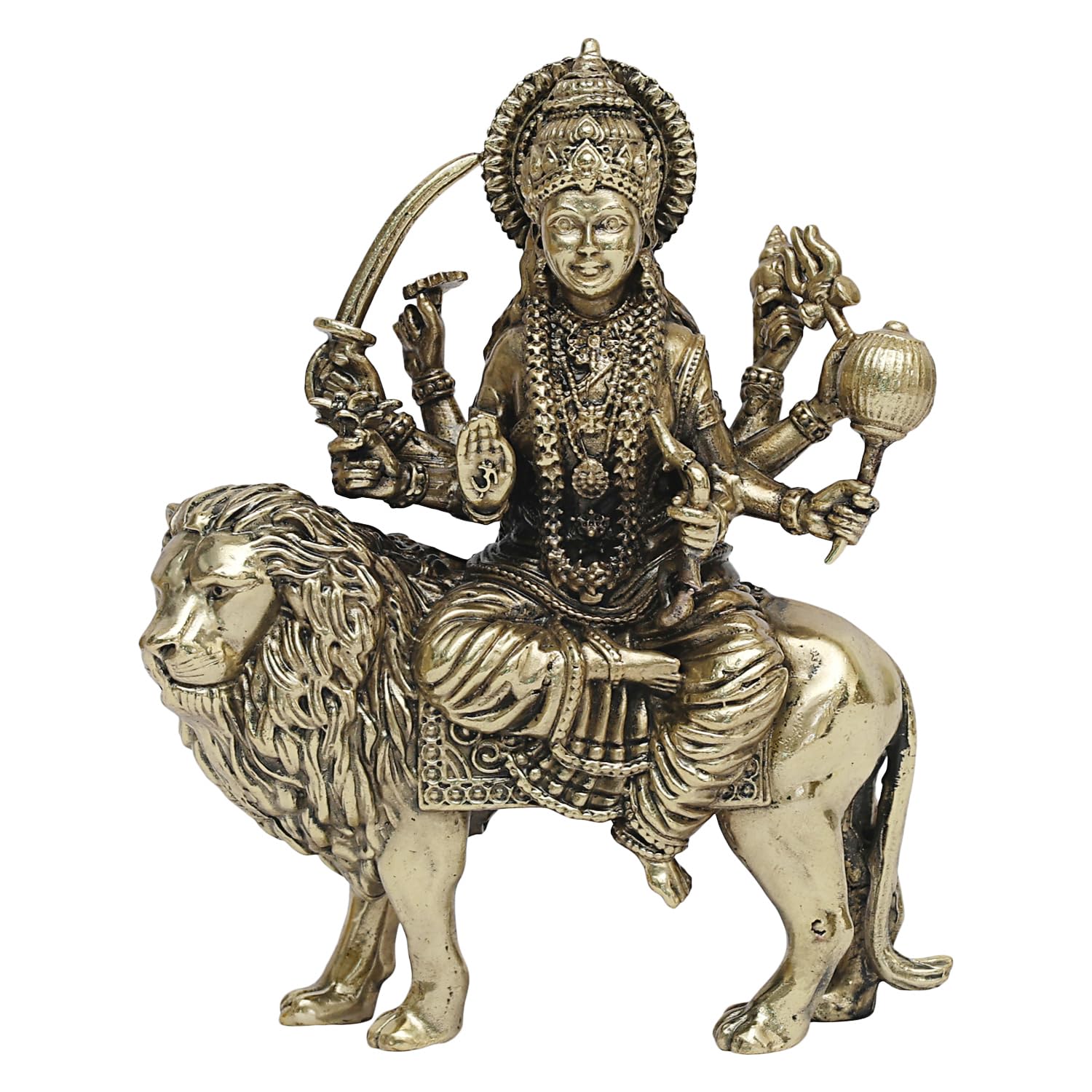 SVARUP Fine Brass Goddess Durga Maa Sitting On Lion Idol MATA Sherawali Murti Statue Figurine Home Temple Height: 5 Inch