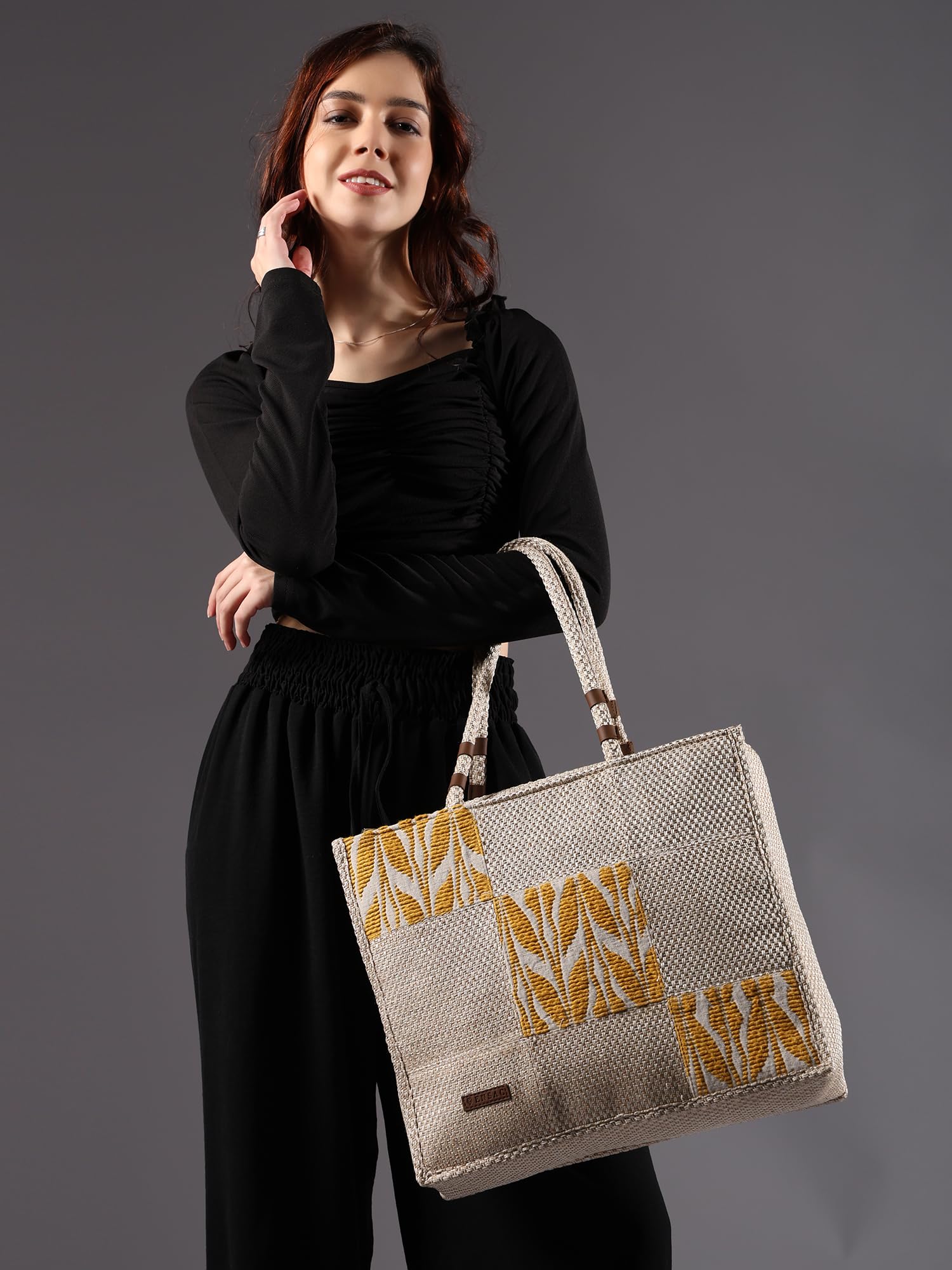 ENSAC Premium Cotton Tote Bag for Women, Stylish Handbag for women with Zip Closure | Fit for Office Bag, College, Travel Use | Handcrafted in India
