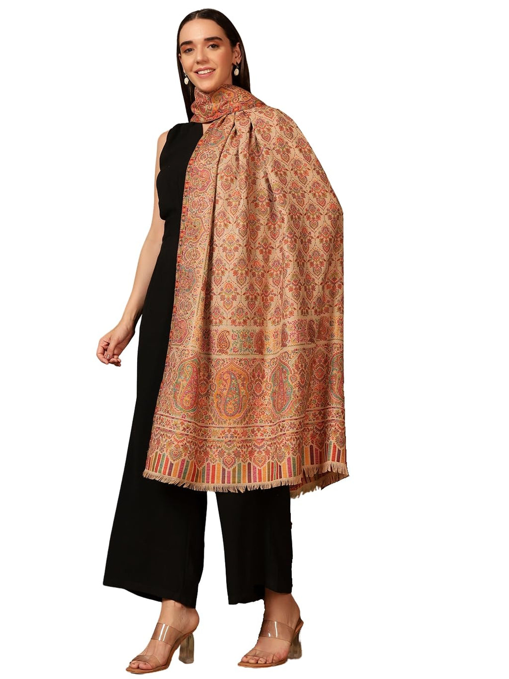 Pashmoda Women Gulraiz Kaani Wool Blend Kashmiri Shawl (Size: 40x80in, 101x203cm) RSS43