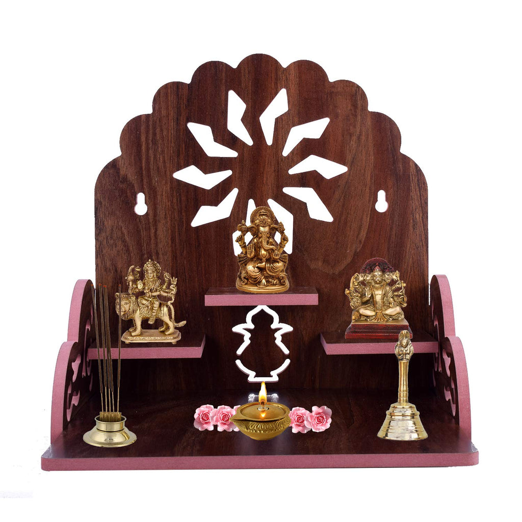 Lyrics Creation Fully Handmade Beautiful Wooden Home and Office Temple/Pooja Mandir(28 x 28 x 26 cm) (Dark Brown 3)